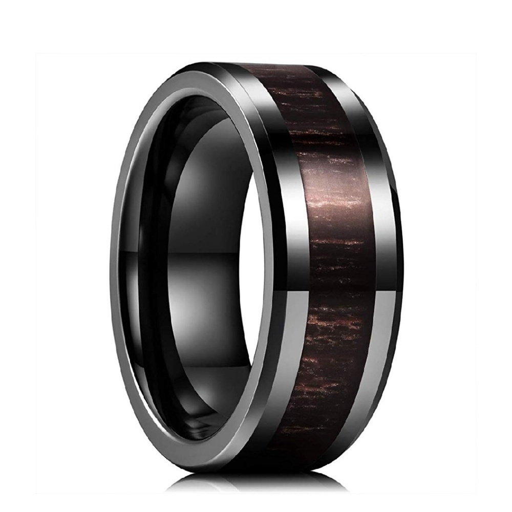 Men's Black Koa Wood Ceramic Band/Ring - Picture 1 of 4